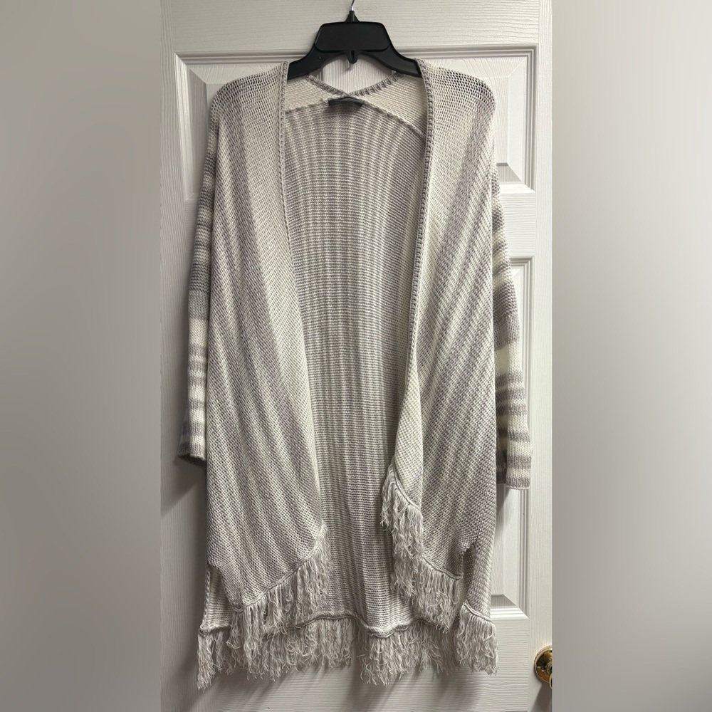 Wooden Ships Oversized Gray/White Striped Cardigan One Size